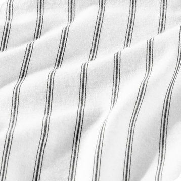 Bare Home Cotton Flannel Sheet Set, Ticking Stripe - White/Gray, Twin