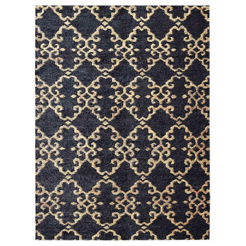 Hand Knotted Sumak Jute Eco-friendly Area Rug Contemporary Black Gold