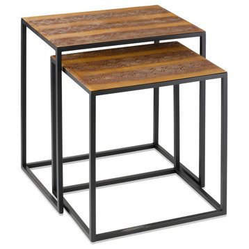 Set of 2 Rectangular Black Coated Frame and Faux Leather Top Nesting End Tables