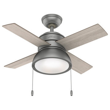 Hunter 36" Matte Silver Loki Ceiling Fan With LED Light Kit and Pull Chain