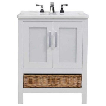 Stufurhome Rhodes 27 in. x 34 in. White Engineered Wood Laundry Sink with Basket