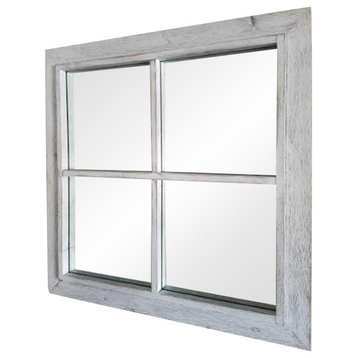 Rustic White Windowpane Mirror, 20"x30"
