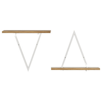Danya B. Decorative Triangle Accent Wall Shelf Reversible, White/Light Maple