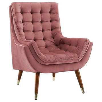 Modway Suggest Tufted Performance Velvet Lounge Chair in Dusty Rose