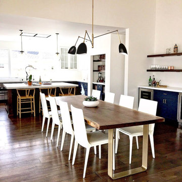 Walnut table and satin brass base for California home remodel