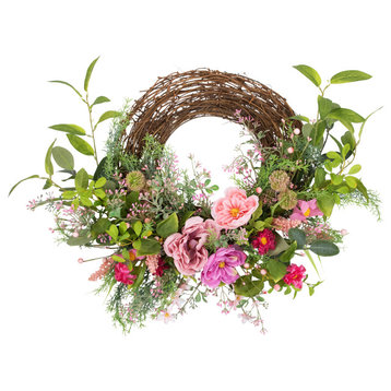 Peony Mixed Floral Half Spring Wreath 28" Pink