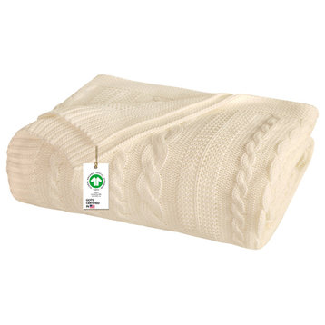 Delara GOTS Certified Organic Cotton Throw Blanket 50x70 inches, Natural