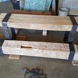Beam & bench wrapped with hand forged with iron - Accent And Storage Benches