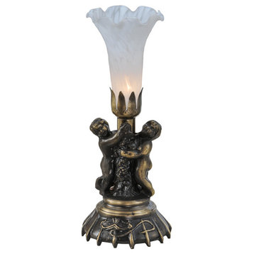 Meyda lighting 11031 13"High White Twin Cherub Pond Lily Mini Lamp