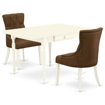 3-Piece Table Set Consists of A Table, 2 Parson Chairs-Dark Coffee Fabric