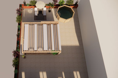 Idées déco pour une grande terrasse avant contemporaine avec une pergola.