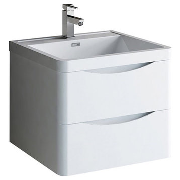 Fresca Tuscany 24" Wood Bathroom Cabinet with Integrated Sink in Glossy White