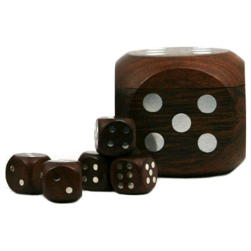 Authentic Models Dice Box With 5 Dices, Silver/Honey