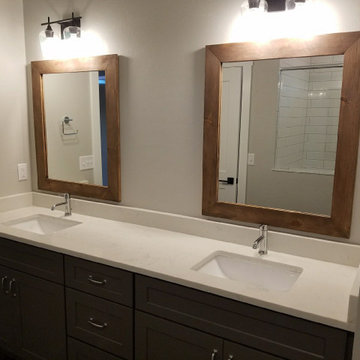 Special Walnut Shiplap Mirror on Modern Bathroom