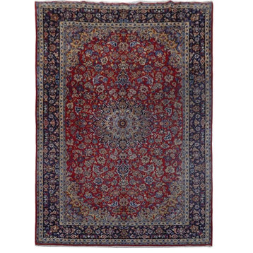 Consigned, Traditional Rug, Red, 10'x14', Isfahan, Handmade Wool