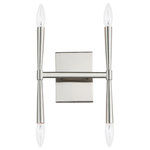 Maxim Lighting - Rome 4-Light Wall Sconce, Satin Nickel - Civic styling using straight rectilinear channels radiating from a central connector. The light sources flare out both up and down with tapered candle covers creating a form evocative of a classic torch. Available in matte Black, Satin Brass, and Satin Nickel, this is a transitional look suited to a variety of architectural stylings.