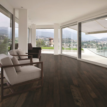 Ocean View Living Room With Dark Chocolate Wood Floor