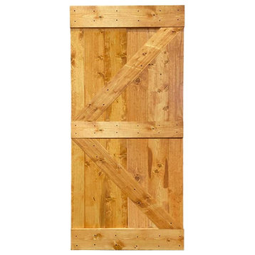 Stained Solid Pine Wood Sliding Barn Door, Colonial Maple, 30"x84", K Series