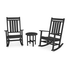 Polywood Estate 3-Piece Porch Rocking Chair Set, Black