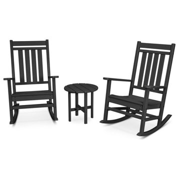 Polywood Estate 3-Piece Porch Rocking Chair Set, Black