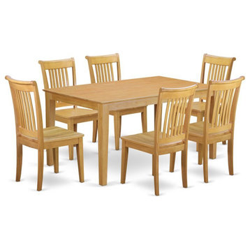 East West Furniture Capri 7-piece Wood Dining Table and Chairs in Oak