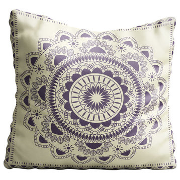 Boho Indian Mandala Cream Throw Pillow Case