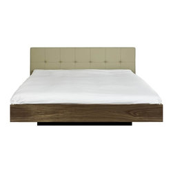 Float Bed with Grey Upholstered Headboard & Mattress Support in King Size - Panel Beds