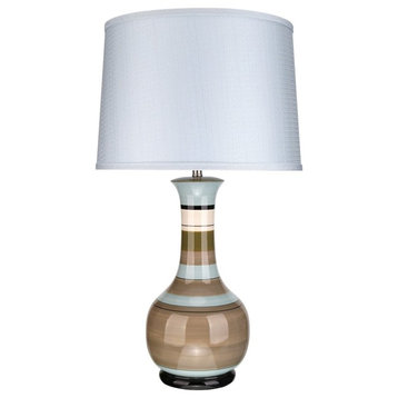 40082, 28 1/2" High Ceramic Table Lamp, Striped, Light Blue, Ivory & Dark Gray