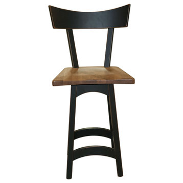 Rustic Swivel Bar Stool, Solid Wood, Provincial Stain, 24"