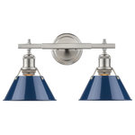 Golden Lighting - Orwell 2-Light Bath Vanity, Pewter Navy Blue Shade - Orwell is an extensive assortment of industrial style fixtures. The beauty and character of the collection are in the refined details. This transitional series works well in a variety of settings. Partial shades shield the eyes from possible hot spots, while the open tops tease onlookers with a view of the sockets and bulbs. The design allows light and heat to escape from above and below the metal shades, providing both task and ambient lighting. Edison bulbs are recommended to compete the vintage, industrial look of the fixtures. A choice-selection of finish and shade color combinations heighten the appeal of the series. Opal glass shades are available for bath fixtures. Single pendants are suspended from woven fabric cords while multi-light fixtures are rod-hung.