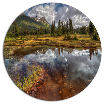 Shallow Lake Under Cloudy Sky, Landscape Art Disc Metal Wall Art, 36"