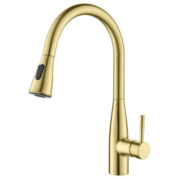 Bari-T Single Handle Pull Down Faucet, Brushed Gold, Without Soap Dispenser