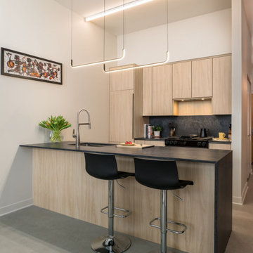 Modern Condo Kitchen Plays with Light and Dark