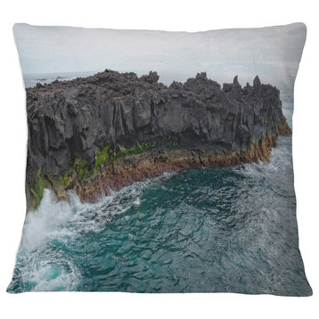 Rocky Coast with Moss in Azores Seashore Throw Pillow, 16"x16"
