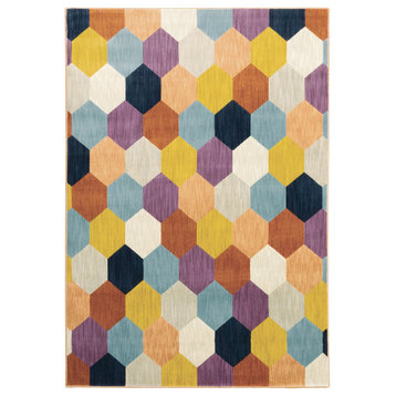 Xaviera Hexagon Colors Multi and Multi Area Rug, 5'3"x7'6"