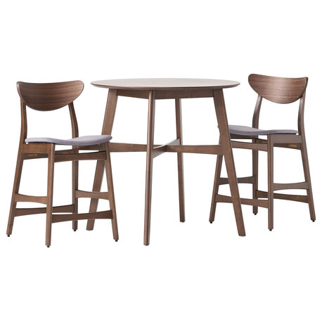 GDF Studio Helen Dark Fabric/ Wood Finish Counter Height Dining Set, Walnut/Dark Gray
