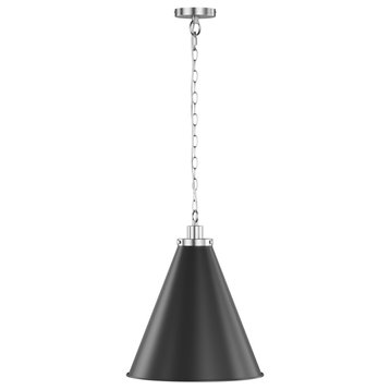 Modern Brushed Nickel 1-Light Single Cone Hanging Lamp for Kitchen Island