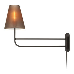 Sonneman Bistro 8" Swing Arm Wall Lamp in Black Finish with Bronze Shade - Swing Arm Wall Lamps