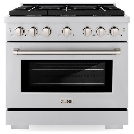 ZLINE 36" Freestanding Gas Range, Stainless Steel With Brass Burners SGR-BR-36