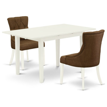 3Pc Kitchen Set, 2 Parson Chairs, Butterfly Leaf Kitchen Table, Linen White