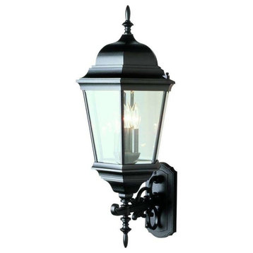 Classical 3-Light Wall Lantern, Black With Clear