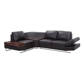 Black Leather Sectional Sofa with Adjustable Armrests