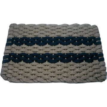 Rockport Rope Mat, Tan 2 Navy Blue Stripes With Tan Insert
