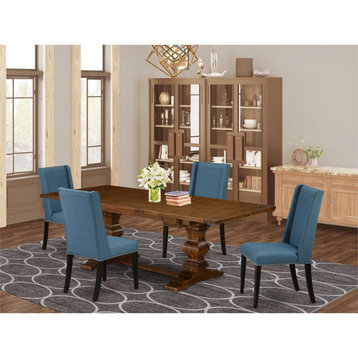 East West Furniture Lassale 5-piece Wood Dining Set with Fabric Seat in Walnut