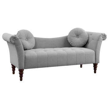 Pemberly Row 20.5" Traditional Fabric Settee with 2 Pillows in Dove Gray