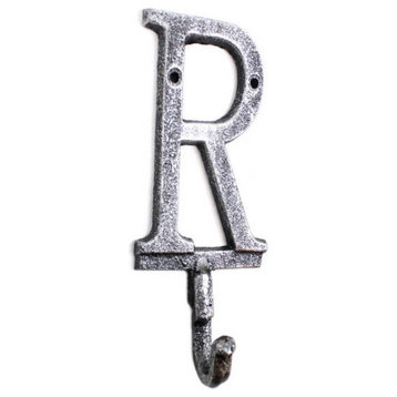Rustic Silver Cast Iron Letter R Alphabet Wall Hook 6''