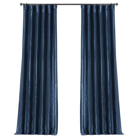 Navy Blue Blackout Faux Silk Taffeta Curtain Single Panel, 50"x120"