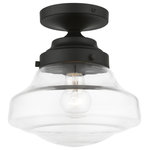 Livex Lighting - Avondale 1 Light Black Semi-Flush - The Avondale single light semi flush puts a new spin on schoolhouse style. The curvy clear glass shade is paired with black finish details, creating a look that is great for any space.
