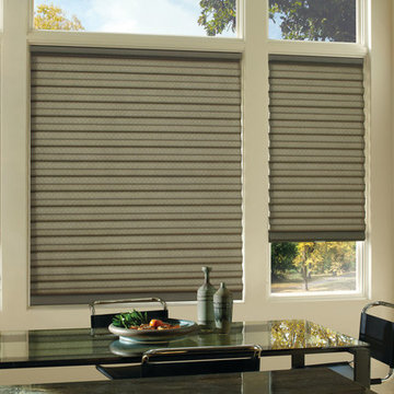 Transitional Taupe Dining Room Custom Window Soft Shades by Hunter Douglas