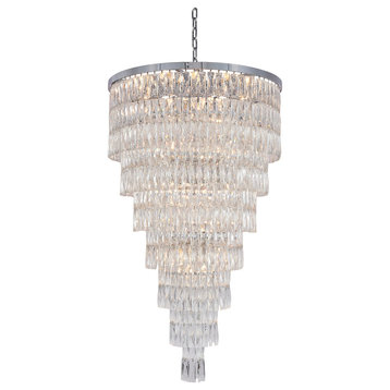 39" 39-Light Chrome Iron 7-Tier Chandelier With Clear Crystals